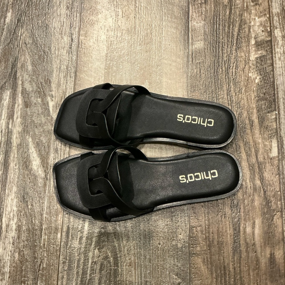 Chico's Black Interlocking Strap Slide Sandals Size 6 - Picture 3 of 16